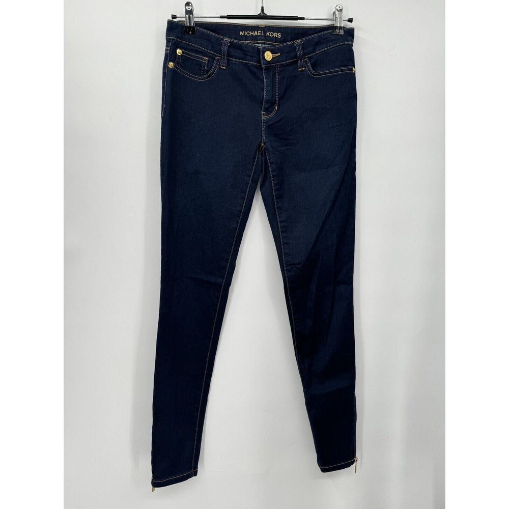 Michael Kors 2 Jegging Women Dark Wash Indigo Gold Ankle‎ Zip Skinny Jeans